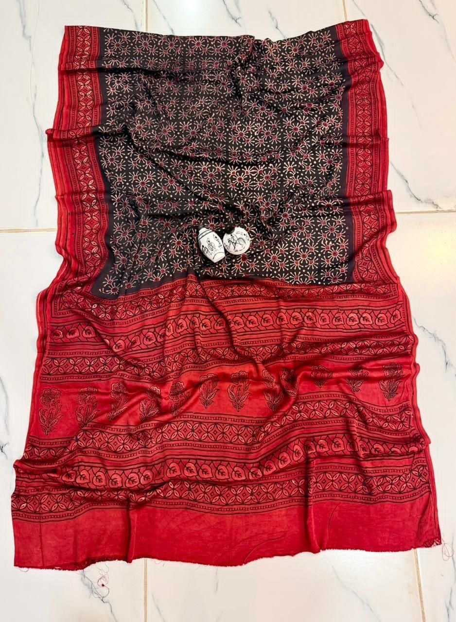 Red Ajrakh Modal Saree